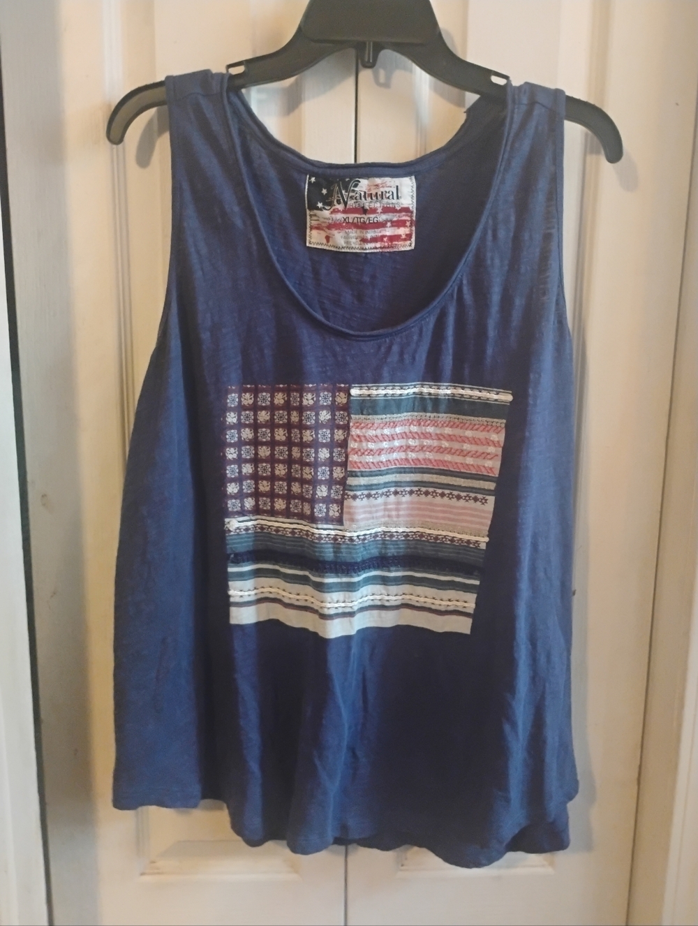 Natural Reflections Patriotic Mixed-Media American Flag Tank Top XL Blue Slub